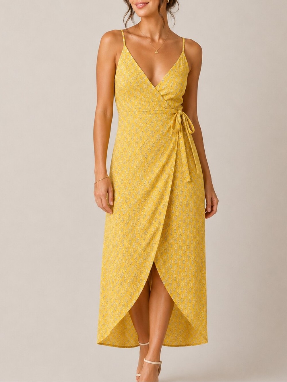 Lumiere Yellow Floral High-Low Wrap Maxi Dress Women's M Boho Summer Resortwear